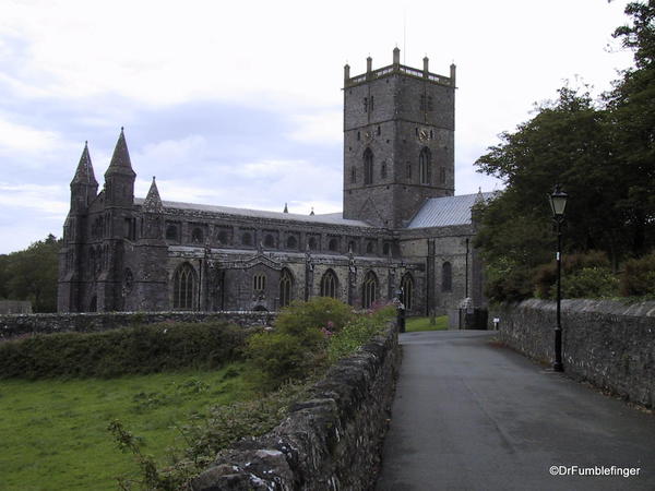 Approach to St. David Cathedral, Wales. West end and nave are seen.