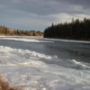The Bow River is starting to freeze over near the Rockies....
