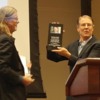 Science fiction writer Kim Stanley Robinson receiving the Arthur C Clarke 2017 Impact of Imagination Award