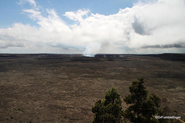 Volcanoes National Park. Smoke rises from the Halema