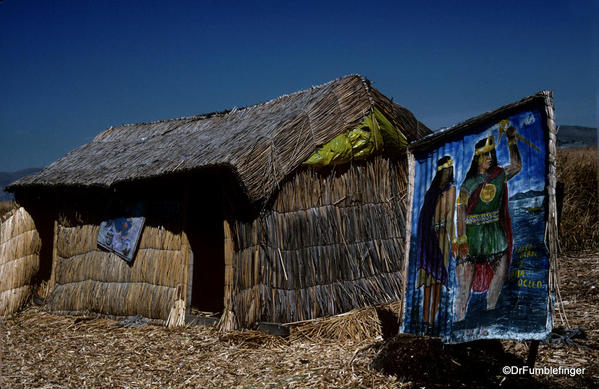 Reed homes, View from watchtower, Uros Island, Lake Titicaca