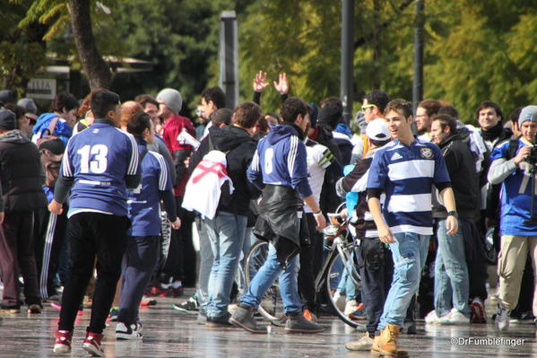 Gathering of soccer fans in a square, downtown Palermo