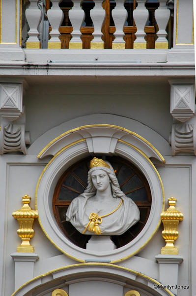 Ornate details of Grand-Place buildings.