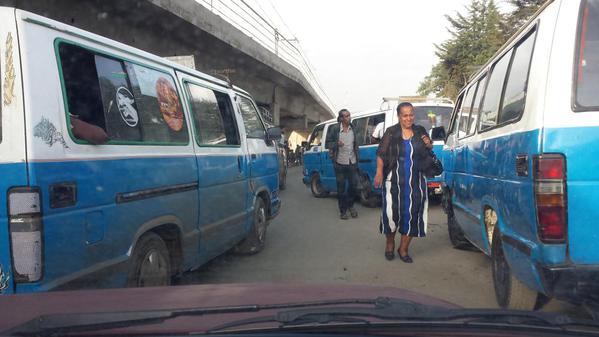 Ethiopia Street Traffic. We are driving at 35 mph and you can see what is ahead