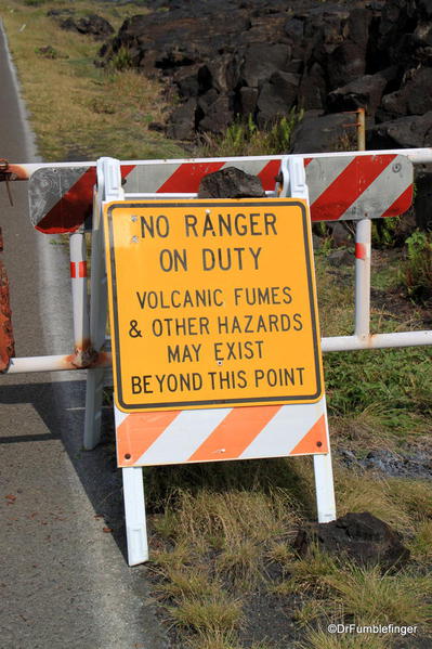 Volcanoes National Park. Warning sign on the Chain of Craters Road