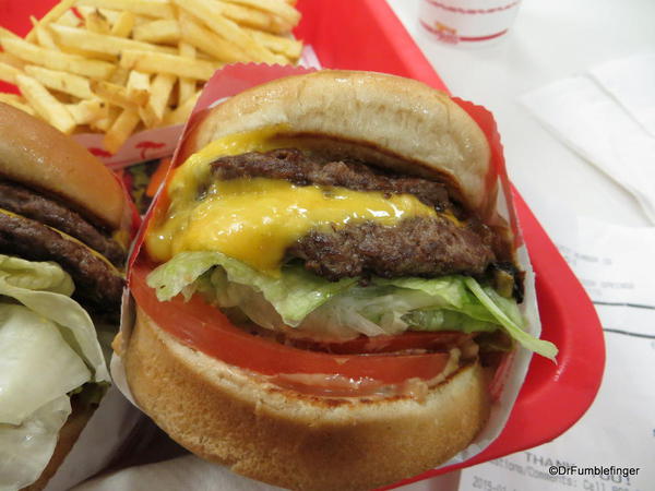 Delicious double cheeseburger and french fries, In 