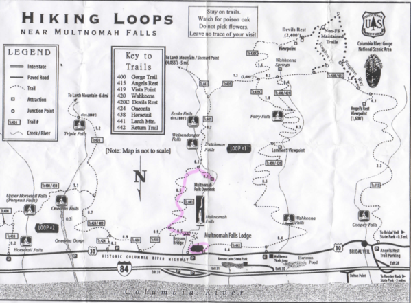 Multnomah Falls Hiking Trails Map