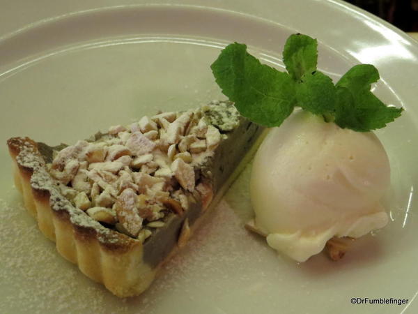 Ice cream and a chocolate/nut tart.