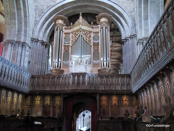 Organ pipes and choir loft, St. David Cathedral, Wales