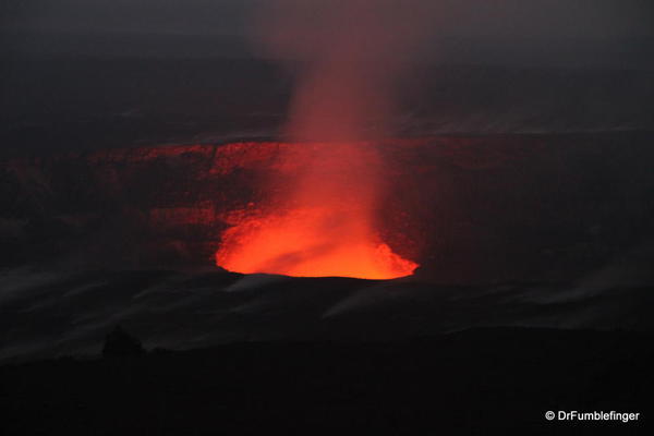 Volcanoes National Park. Glow of molten lava from Halema