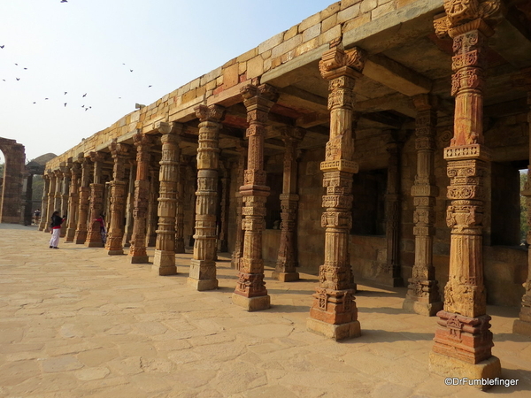 013 Qutub Minar Cloister columns at Quwwat ul-Islam Mosque sporting Hindu iconography[