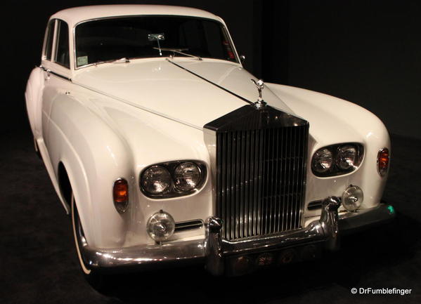 Elvis Presley Automobile Museum. 1966 Rolls Royce Silver Cloud. Blue seats, walnut panels.