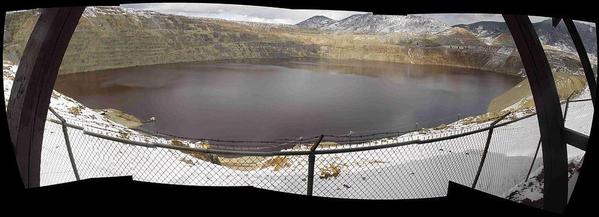 Berkeley Pit Composite Fisheye View. Courtesy Wikimedia and William Rosmus