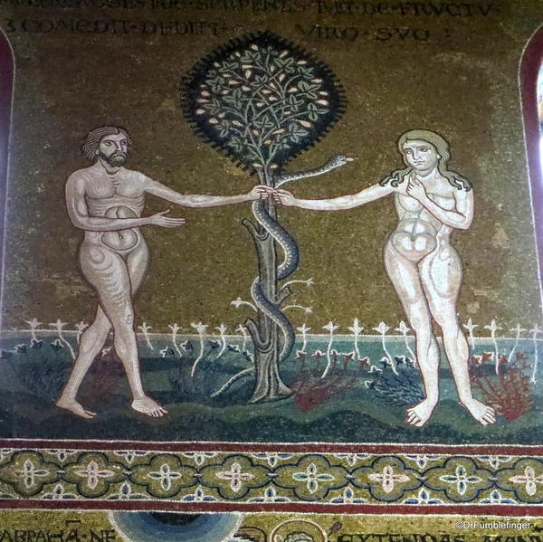 Details of the Adam and Eve mosaic, Monreal Cathedral, Sicily