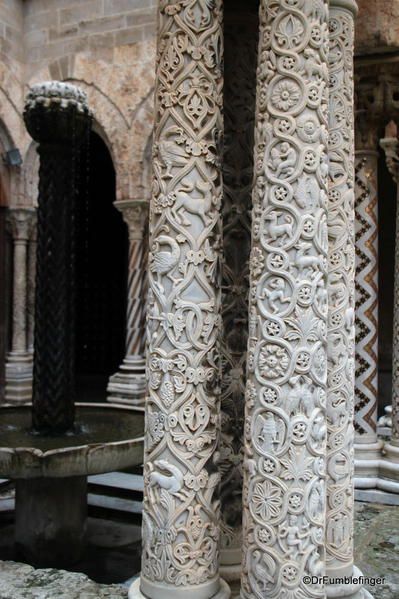 Pillars in the abbey courtyard, Monreal