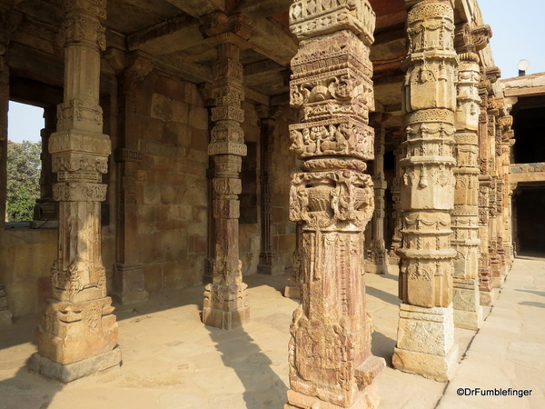 15 Qutub Minar Cloister columns at Quwwat ul-Islam Mosque sporting Hindu iconography[