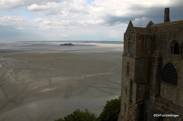 View of the ocean at low tide from Mt. St. Michel