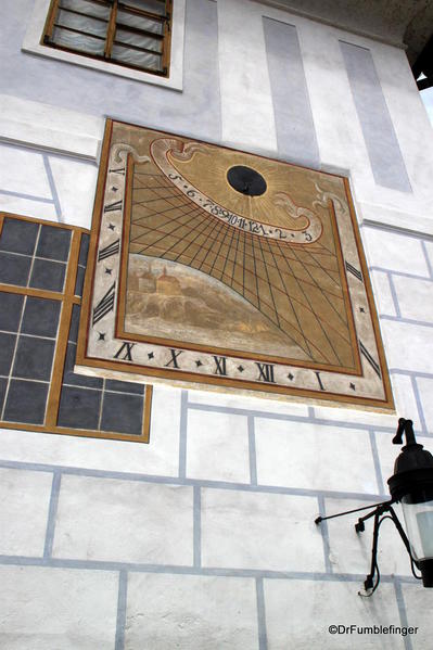 Cesky Krumlov. Castle Interior courtyard, sundial