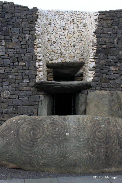 Entry to the passage tomb of Newgrange: Notice the window above the door, which allows sunrise light in during the winter solstice