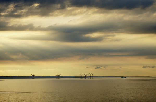 Wind turbines and a tanker - Saltburn.