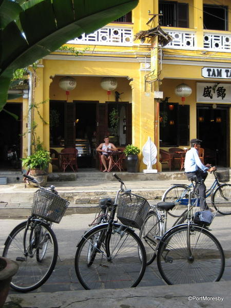 Cafes with a French flavor in restored buildings, Hoi An.