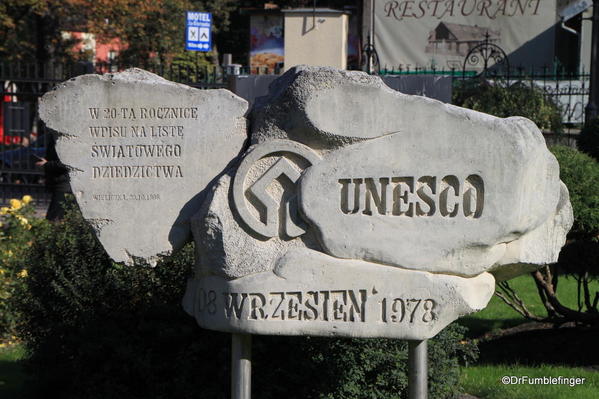 Wieliczka Salt Mine. UNESCO sign outside the mine