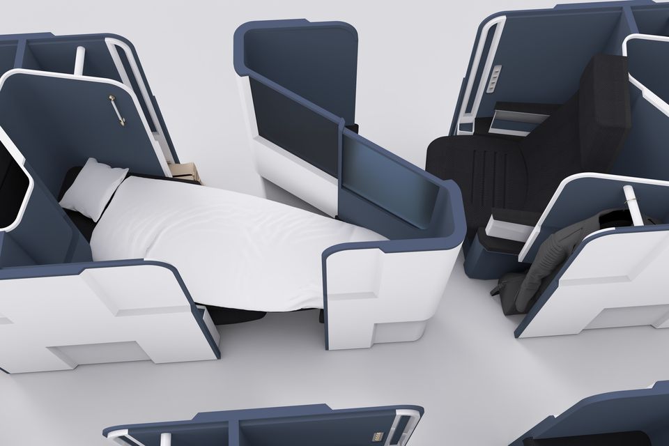 The seat also features a privacy screen and space to hang clothes and store bags (Future Travel Studio/PA)