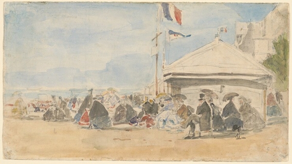 boudin beach house with flags Trouville 1865