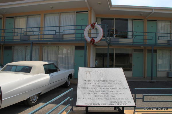 Memphis -- National Civil Rights Museum. The wreath is on the balcony of the Lorraine Motel where Dr. Martin Luther King Jr was assassinated in 1968.